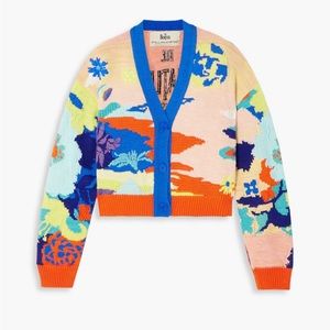 Stella McCartney The Beatles Get Back Cropped Embroidered Intarsia Cardigan Sz L